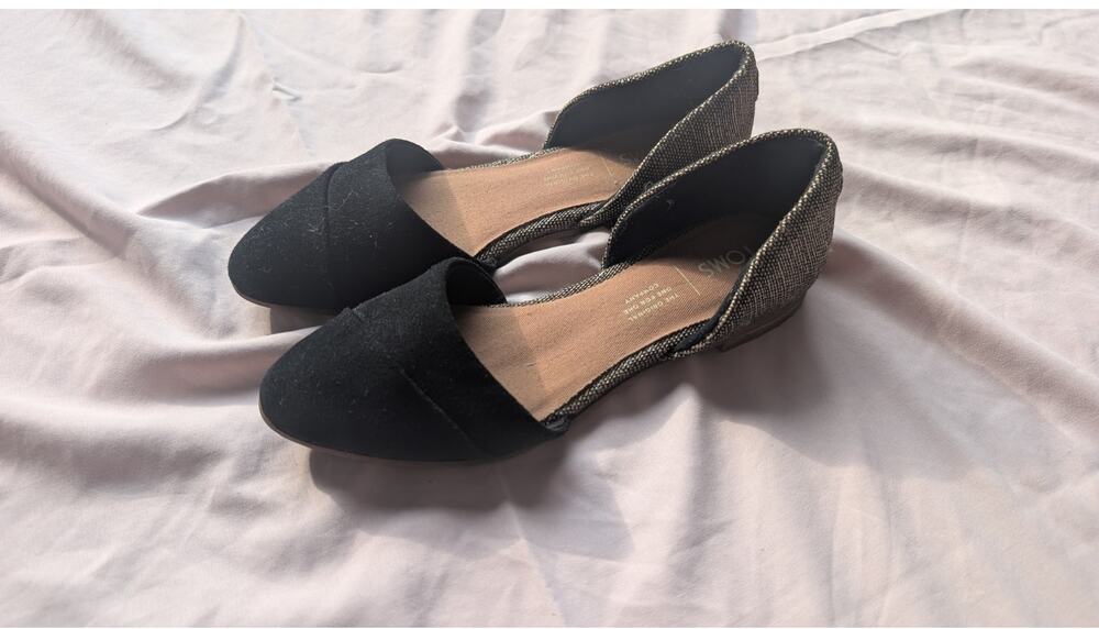 TOMS Women's Black Canvas Pointed Toe D'Orsay Flats